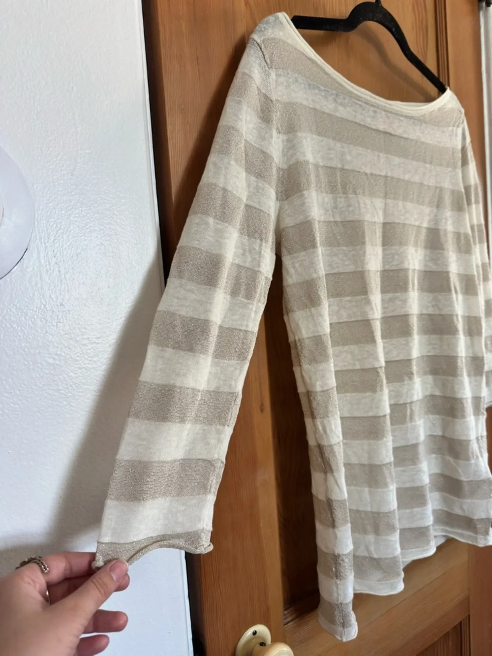 tory burch cotton linen blend metallic striped long sleeve lightweight sweater
